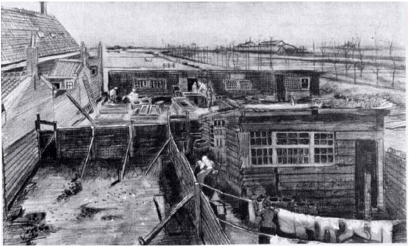 Vincent van Gogh Patio y lavandería de carpintero Drawing Vincent van Gogh's Patio y lavandería de carpintero Drawing
