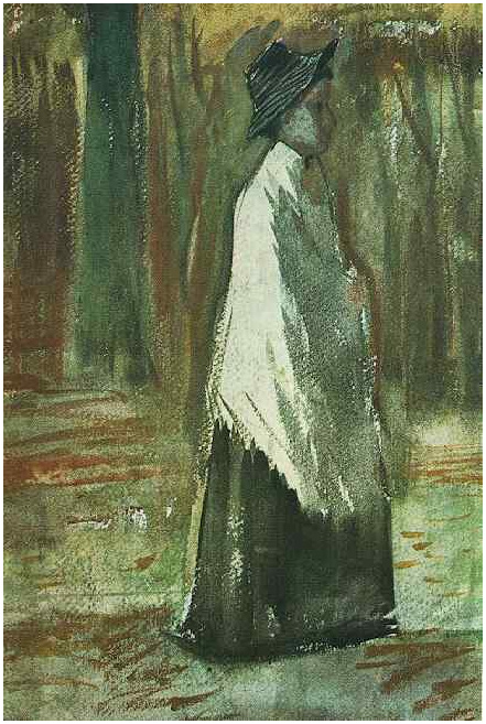 Vincent van Gogh Mujer con chal blanco en un bosque Watercolor Vincent van Gogh's Mujer con chal blanco en un bosque Watercolor
