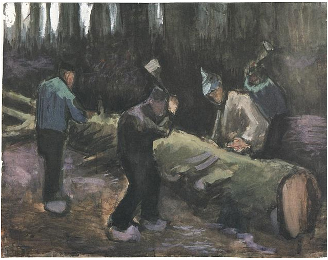 Vincent van Gogh Cuatro hombres cortando madera Watercolor Vincent van Gogh's Cuatro hombres cortando madera Watercolor