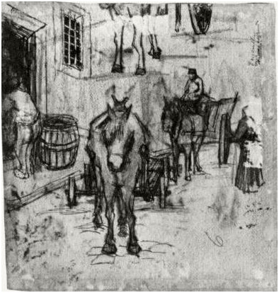 Vincent van Gogh Estudios de carros de burros Drawing Vincent van Gogh's Estudios de carros de burros Drawing
