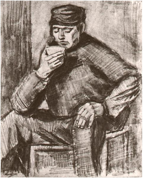 Vincent van Gogh Young Man, Sitting with a Cup in his Hand, Half-Length Drawing Vincent van Gogh's Young Man, Sitting with a Cup in his Hand, Half-Length Drawing
