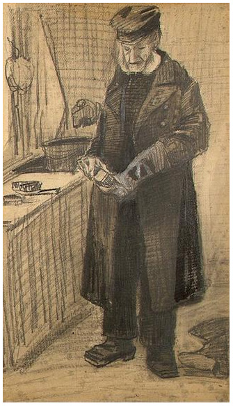 Vincent van Gogh Hombre huérfano con largo abrigo limpiando botas Drawing Vincent van Gogh's Hombre huérfano con largo abrigo limpiando botas Drawing