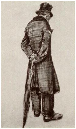 Vincent van Gogh Hombre huérfano con paraguas, visto desde atrás Drawing Vincent van Gogh's Hombre huérfano con paraguas, visto desde atrás Drawing