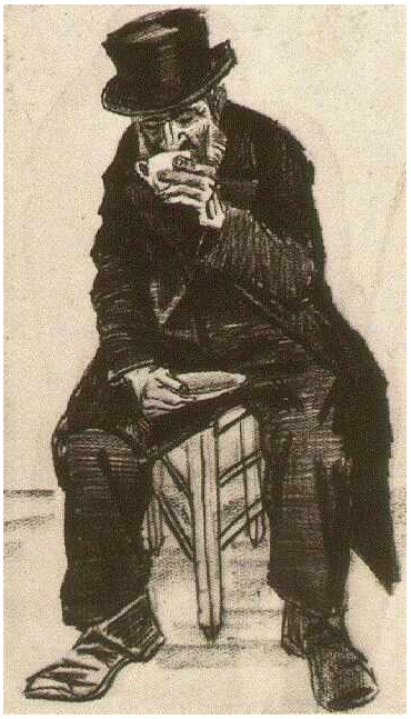 Vincent van Gogh Hombre huérfano con galera, bebiendo café Drawing Vincent van Gogh's Hombre huérfano con galera, bebiendo café Drawing