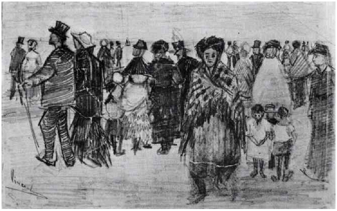 Vincent van Gogh Gente caminando en la playa Drawing Vincent van Gogh's Gente caminando en la playa Drawing