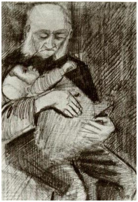 Vincent van Gogh Hombre huérfano con un bebé en sus brazos Drawing Vincent van Gogh's Hombre huérfano con un bebé en sus brazos Drawing