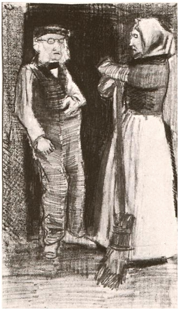 Vincent van Gogh's Orphan Man Talking with Woman (Sien) Drawing