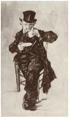 Vincent van Gogh Hombre huérfano con galera, bebiendo café Drawing Vincent van Gogh's Hombre huérfano con galera, bebiendo café Drawing