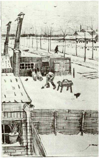 Vincent van Gogh Patio nevado Drawing Vincent van Gogh's Patio nevado Drawing