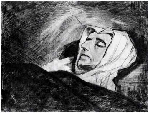 Vincent van Gogh's Woman on her Deathbed, Head (after a 17th century painting) Drawing