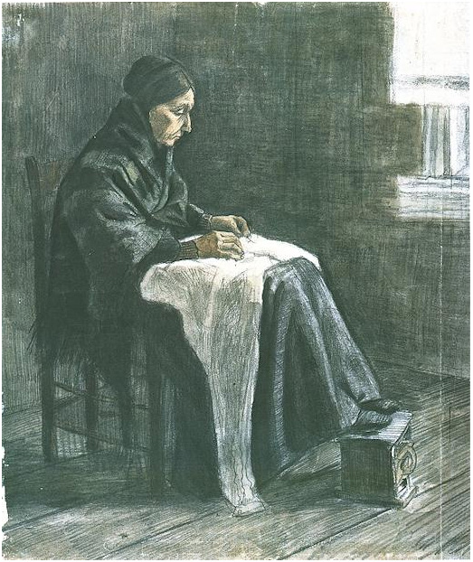 Vincent van Gogh Mujer con chal, cosiendo Watercolor Vincent van Gogh's Mujer con chal, cosiendo Watercolor