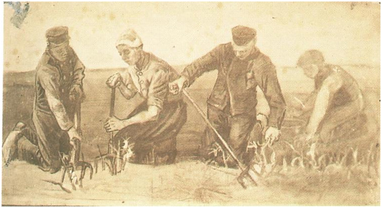 Vincent van Gogh Trabajadores de patatas, Cuatro figuras Drawing Vincent van Gogh's Trabajadores de patatas, Cuatro figuras Drawing