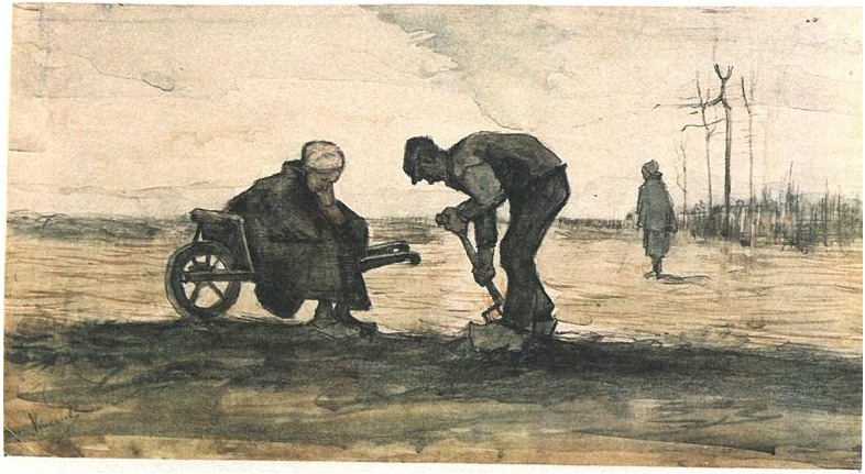 Vincent van Gogh Weed Burner, Sitting on a Wheelbarrow with his Wife Watercolor Vincent van Gogh's Weed Burner, Sitting on a Wheelbarrow with his Wife Watercolor
