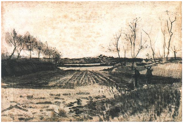 Vincent van Gogh Campo de papas en las dunas Drawing Vincent van Gogh's Campo de papas en las dunas Drawing