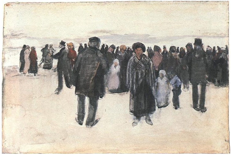 Vincent van Gogh Personas caminando por la playa Watercolor Vincent van Gogh's Personas caminando por la playa Watercolor