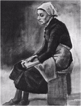 Vincent van Gogh Mujer con tela blanca sobre su cabeza, sentada en un banco Drawing Vincent van Gogh's Mujer con tela blanca sobre su cabeza, sentada en un banco Drawing