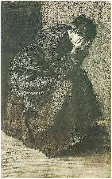 Vincent van Gogh Mujer sentada en una cesta con cabeza en manos Drawing Vincent van Gogh's Mujer sentada en una cesta con cabeza en manos Drawing