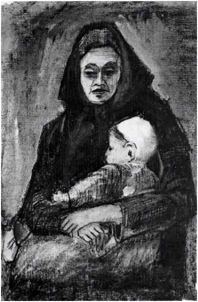 Vincent van Gogh Mujer con bebé en su regazo, de media longitud Drawing Vincent van Gogh's Mujer con bebé en su regazo, de media longitud Drawing