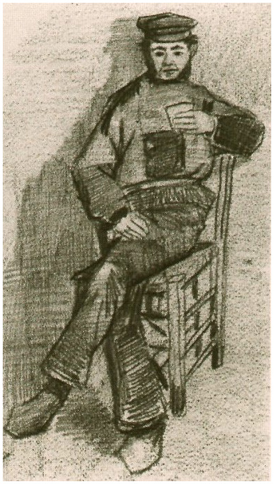 Vincent van Gogh Hombre sentado con un vaso en su mano Drawing Vincent van Gogh's Hombre sentado con un vaso en su mano Drawing