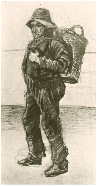 Vincent van Gogh Pescador con cesta en su espalda Drawing Vincent van Gogh's Pescador con cesta en su espalda Drawing