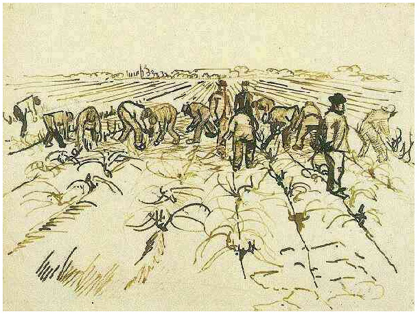 Vincent van Gogh Granjeros trabajando en el campo Drawing Vincent van Gogh's Granjeros trabajando en el campo Drawing