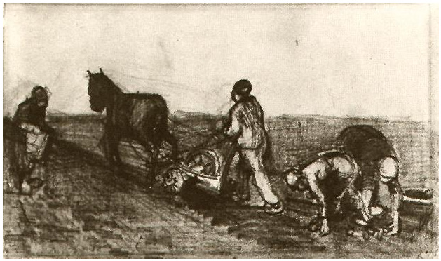 Vincent van Gogh Labrador y tres mujeres Drawing Vincent van Gogh's Labrador y tres mujeres Drawing