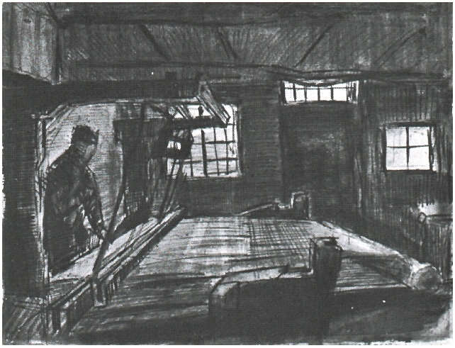 Vincent van Gogh Interior con un tejedor hacia la derecha Watercolor Vincent van Gogh's Interior con un tejedor hacia la derecha Watercolor