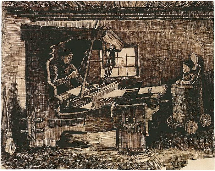Vincent van Gogh Tejedor, con un bebé en una trona Drawing Vincent van Gogh's Tejedor, con un bebé en una trona Drawing
