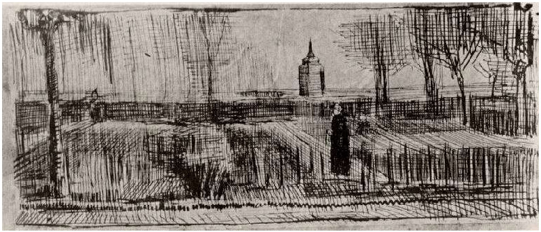 Vincent van Gogh Jardín de la casa parroquial Drawing Vincent van Gogh's Jardín de la casa parroquial Drawing