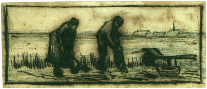 Vincent van Gogh Cosecha de patata con dos figuras Drawing Vincent van Gogh's Cosecha de patata con dos figuras Drawing