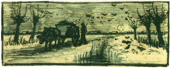 Vincent van Gogh Carro de bueyes en la nieve Drawing Vincent van Gogh's Carro de bueyes en la nieve Drawing