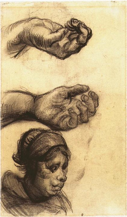 Vincent van Gogh Dos manos y cabeza de una mujer Drawing Vincent van Gogh's Dos manos y cabeza de una mujer Drawing