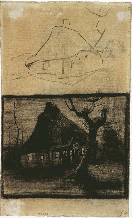 Vincent van Gogh Dos estudios de una casa de campo Drawing Vincent van Gogh's Dos estudios de una casa de campo Drawing