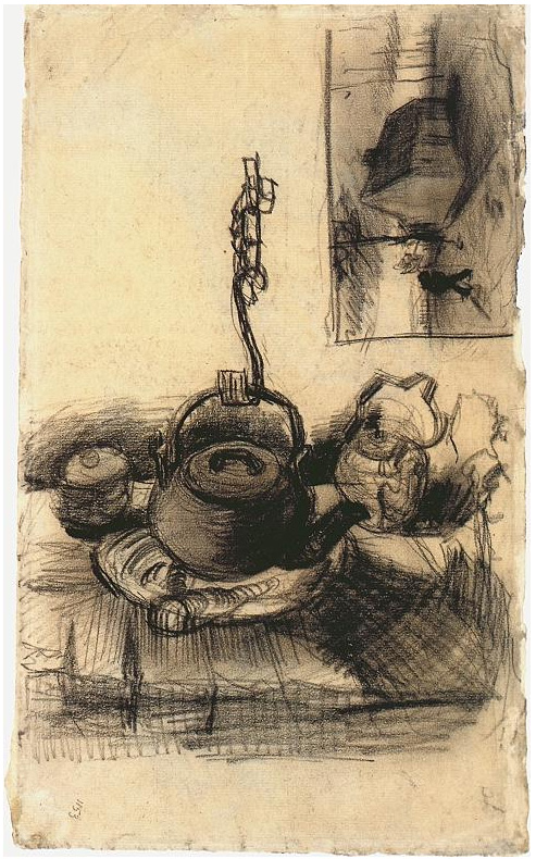 Vincent van Gogh Hervidor de agua sobre el fuego, y una casita de campo de noche Drawing Vincent van Gogh's Hervidor de agua sobre el fuego, y una casita de campo de noche Drawing