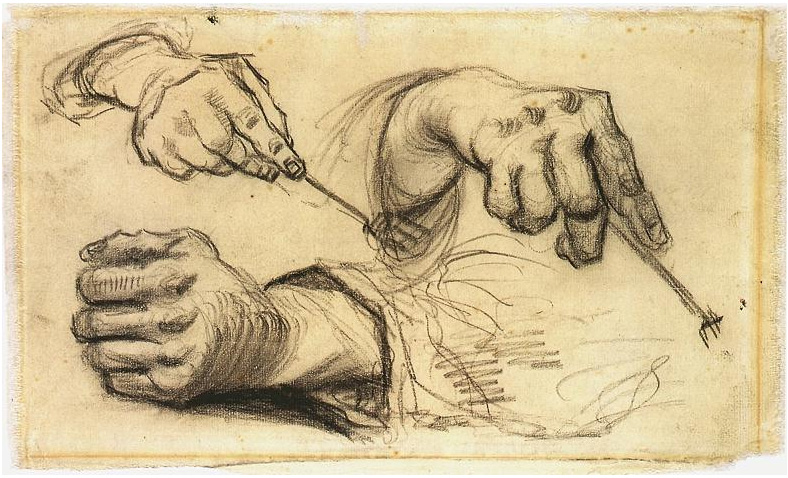 Vincent van Gogh Tres manos, dos agarrando tenedores Drawing Vincent van Gogh's Tres manos, dos agarrando tenedores Drawing