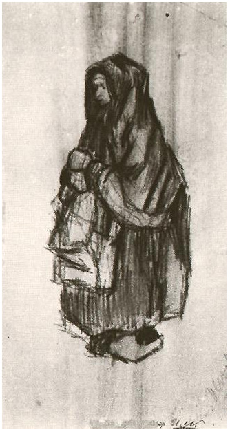 Vincent van Gogh Mujer campesina con chal sobre su cabeza, vista del lado Drawing Vincent van Gogh's Mujer campesina con chal sobre su cabeza, vista del lado Drawing