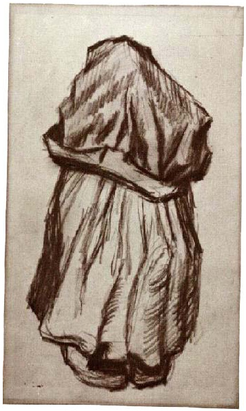 Vincent van Gogh Peasant Woman with Shawl over her Head, Seen from the Back Drawing Vincent van Gogh's Peasant Woman with Shawl over her Head, Seen from the Back Drawing