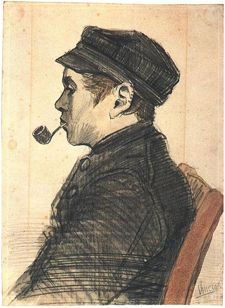 Vincent van Gogh Hombre joven con una pipa Drawing Vincent van Gogh's Hombre joven con una pipa Drawing