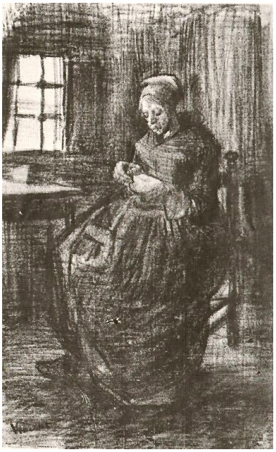Vincent van Gogh Interior con mujer campesina tejiendo Drawing Vincent van Gogh's Interior con mujer campesina tejiendo Drawing