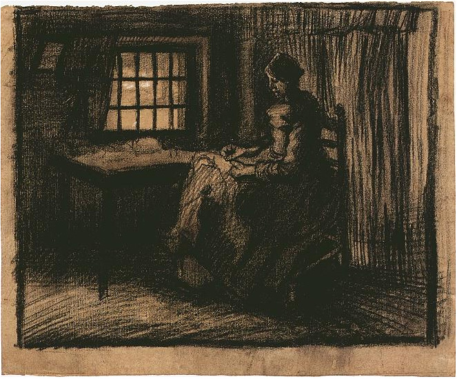 Vincent van Gogh Mujer cosiendo Drawing Vincent van Gogh's Mujer cosiendo Drawing