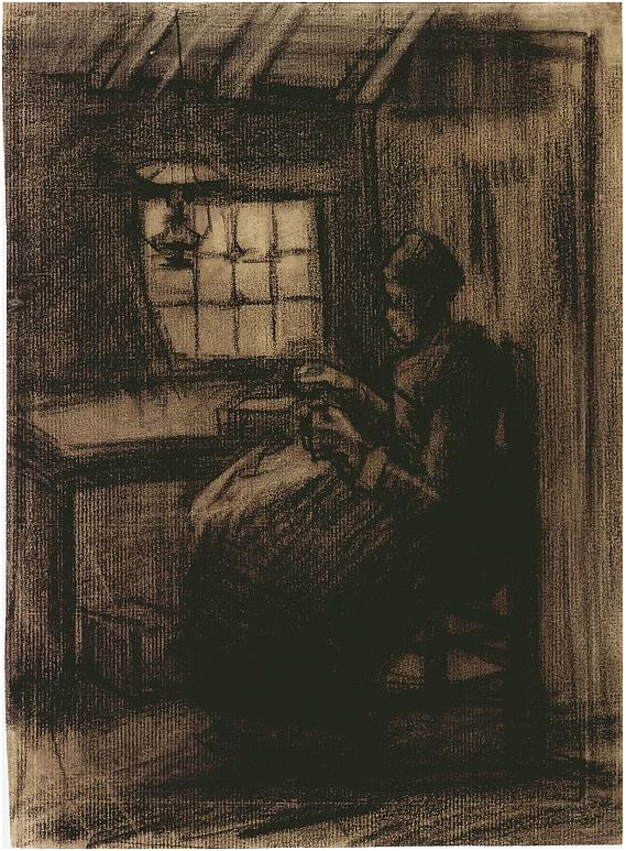 Vincent van Gogh Mujer cosiendo Drawing Vincent van Gogh's Mujer cosiendo Drawing