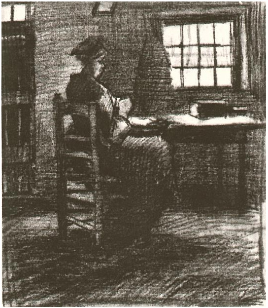 Vincent van Gogh Interior con mujer campesina tejiendo Drawing Vincent van Gogh's Interior con mujer campesina tejiendo Drawing