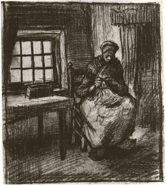 Vincent van Gogh Interior con mujer campesina tejiendo Drawing Vincent van Gogh's Interior con mujer campesina tejiendo Drawing