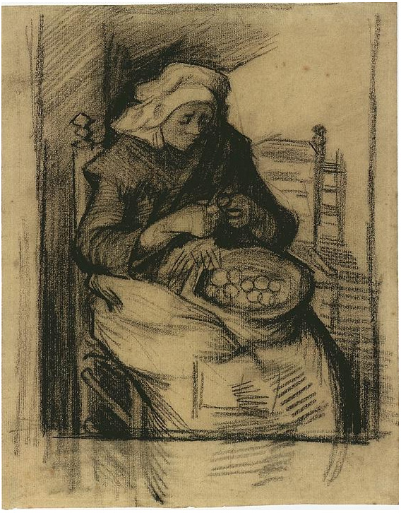 Vincent van Gogh Mujer pelando patatas Drawing Vincent van Gogh's Mujer pelando patatas Drawing