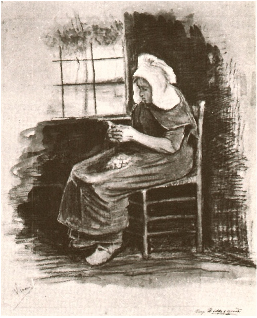 Vincent van Gogh Mujer pelando patatas cerca de una ventana Watercolor Vincent van Gogh's Mujer pelando patatas cerca de una ventana Watercolor