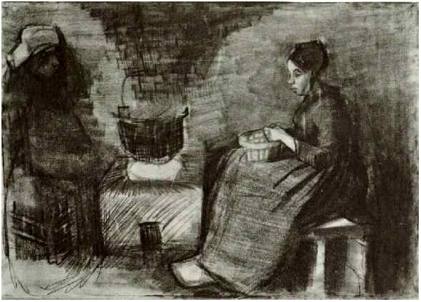 Vincent van Gogh La mujer, sentada junto al fuego, pelando patatas; Bosquejo de una segunda figura Drawing Vincent van Gogh's La mujer, sentada junto al fuego, pelando patatas; Bosquejo de una segunda figura Drawing