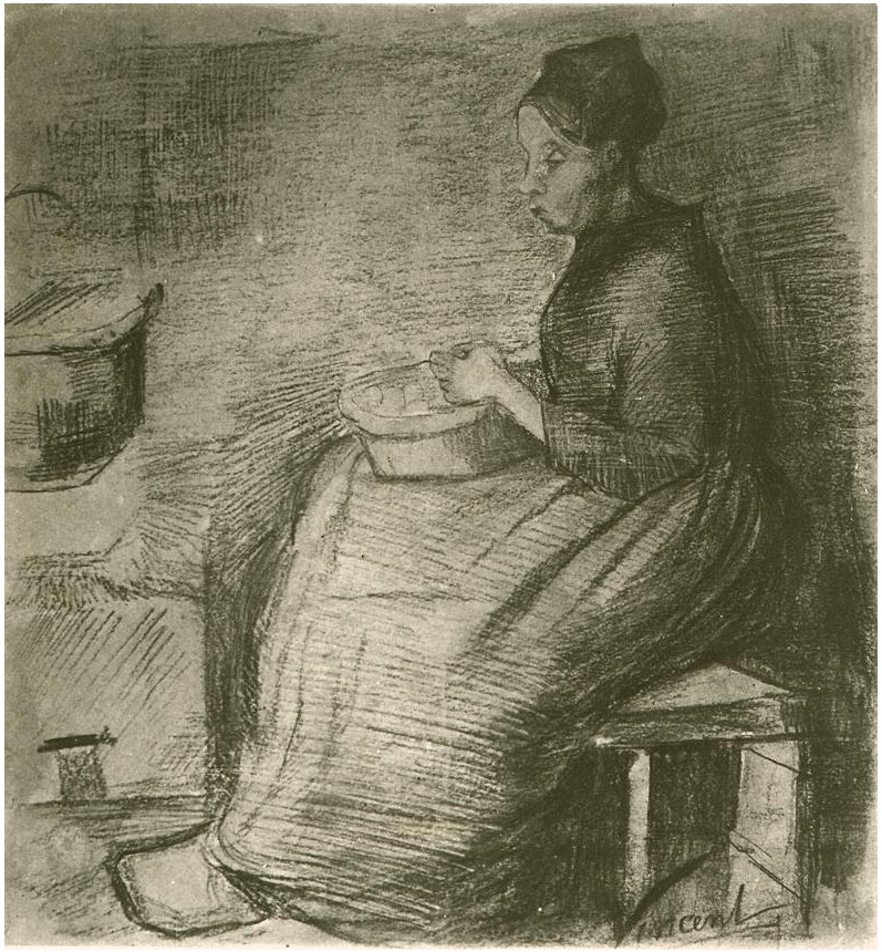 Vincent van Gogh Woman, Sitting by the Fire, Peeling Potatoes Drawing Vincent van Gogh's Woman, Sitting by the Fire, Peeling Potatoes Drawing