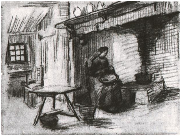 Vincent van Gogh Interior con mujer campesina sentada cerca del hogar Drawing Vincent van Gogh's Interior con mujer campesina sentada cerca del hogar Drawing