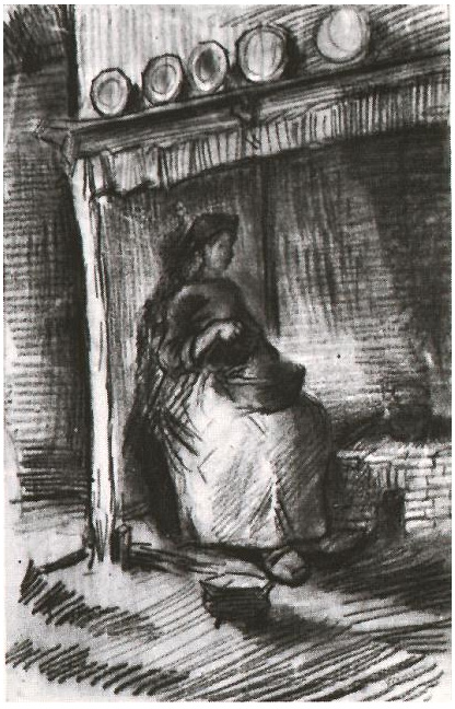 Vincent van Gogh Interior con mujer campesina sentada cerca del hogar Drawing Vincent van Gogh's Interior con mujer campesina sentada cerca del hogar Drawing
