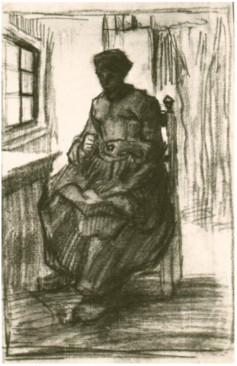Vincent van Gogh Interior with Peasant Woman Sewing Drawing Vincent van Gogh's Interior with Peasant Woman Sewing Drawing